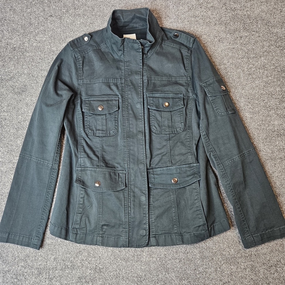 Kensie Women's Utility Jacket Size Medium Green Field Military Epaulettes - Picture 2 of 7